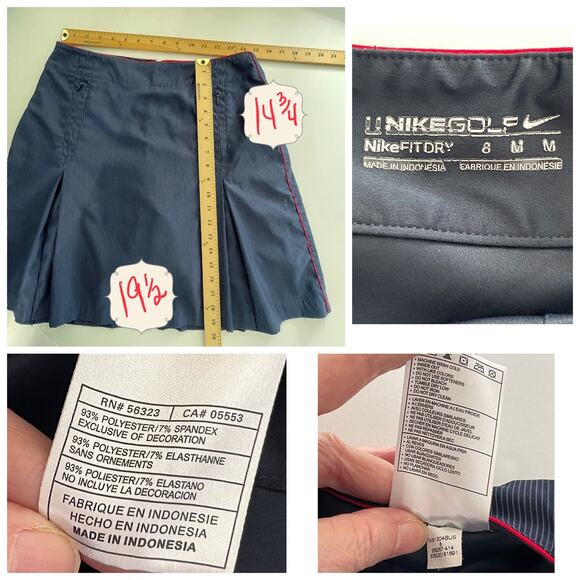 Nike Golf Navy Skirt Women Sz 8 Pinstripe A-Line Pleats Zip Pockets Liner Shorts - Picture 11 of 11